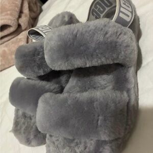 UGG Soft Gray Fluffy Sandals